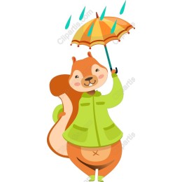 Cheerful Squirrel with Umbrella