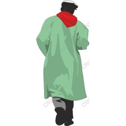 Stylish Figure in Green Coat with Red Scarf