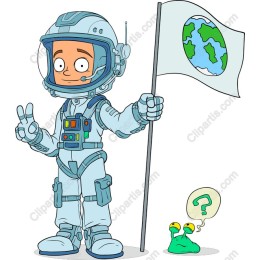 Whimsical Astronaut with Earth Flag