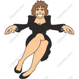 Cheerful Female Character in Black Dress