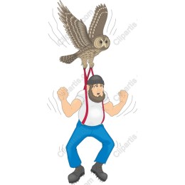 Whimsical Owl Lifting Man
