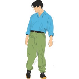 Casual Male in Blue Shirt and Green Pants