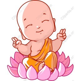 Joyful Young Monk on Lotus Flower