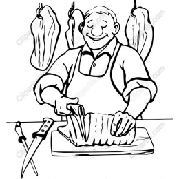 Joyful Butcher Cutting Meat