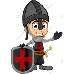 Cartoon Knight with Shield and Sword