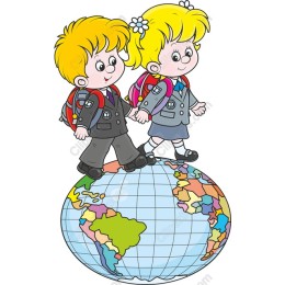 Cheerful Schoolchildren on Globe