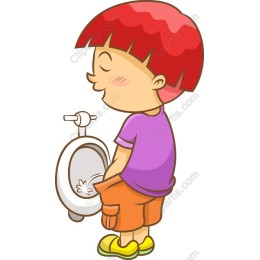 Playful Boy Using Urinal