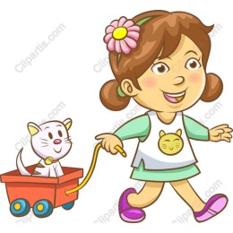 Joyful Girl and Cat in Cart