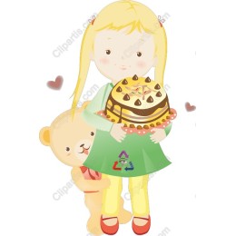 Charming Girl with Cake & Teddy Bear