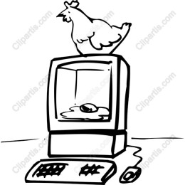 Whimsical Chicken on Computer