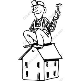 Cheerful Painter on Roof