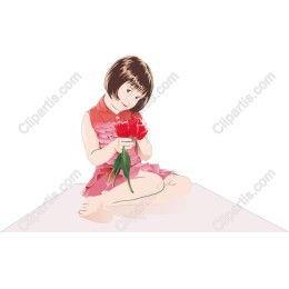 Adorable Girl with Tulips