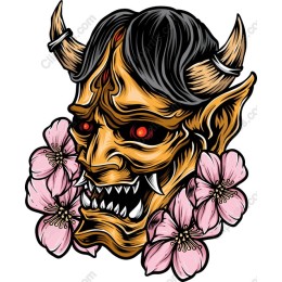 Fierce Demon Mask with Cherry Blossoms