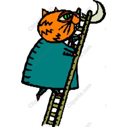 Whimsical Cat Climbing the Ladder to the Moon