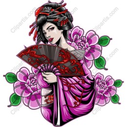 Japanese Geisha with Floral Accents