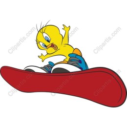 Playful Bird Snowboarding