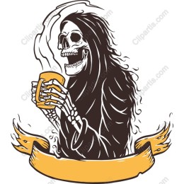 Cheerful Skeleton with Mug