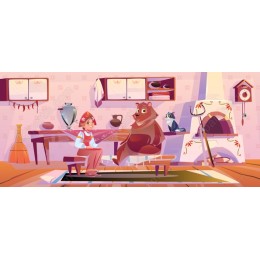 Whimsical Girl and Bear Cozy Kitchen