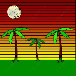 Tropical Sunset with Palm Trees and Moon