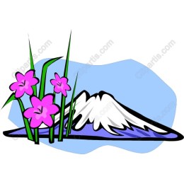 Majestic Mountain & Pink Flowers