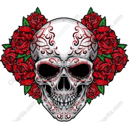 Vibrant Skull with Red Roses