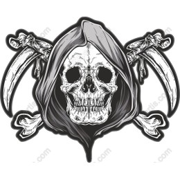 Gothic Skull with Crossed Scythes