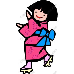Joyful Girl in Pink Kimono