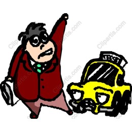 Cartoon Businessman Hailing Taxi