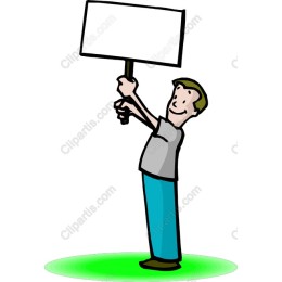 Cheerful Character with Blank Sign