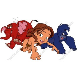 Playful Adventure Trio: Boy, Elephant, and Gorilla