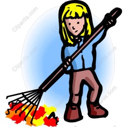 Autumn Girl Raking Leaves