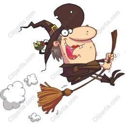 Cheerful Witch on a Broomstick