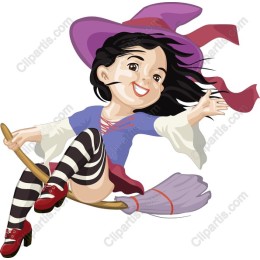 Whimsical Witch Girl on a Broomstick