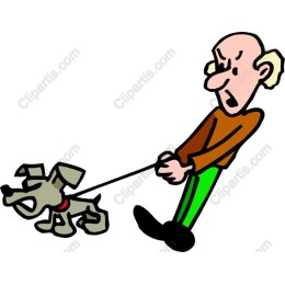 Grumpy Man Walking Playful Dog
