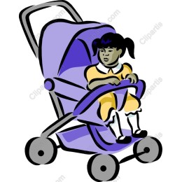 Cheerful Child in Purple Stroller