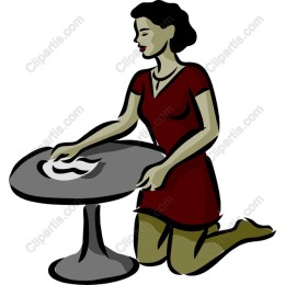 Vintage Elegance: Kneeling Woman Cleaning Table