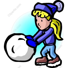 Cheerful Winter Girl Rolling Snowball