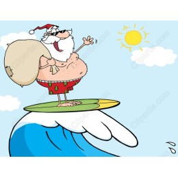 Whimsical Santa Claus Surfing