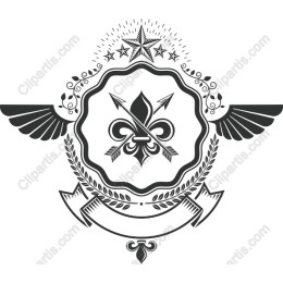 Vintage Emblem with Fleur-de-Lis and Wings