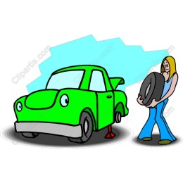 Cheerful Green Car Tire Change