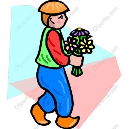 Cheerful Child with Flower Bouquet