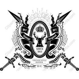 Vintage-Style Emblem Banner with Deer and Swords