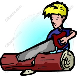 Whimsical Boy Sawing Log