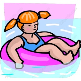 Summer Fun : Girl on Pink Inflatable Float