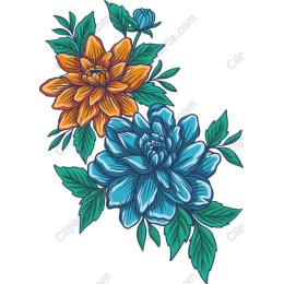 Vibrant Floral of Blue and Orange Blossoms