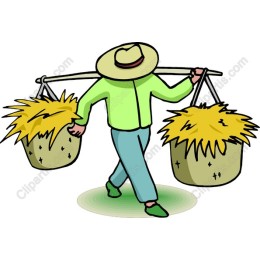 Cheerful Farmer Carrying Hay Baskets