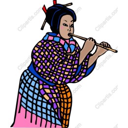 Traditional Japanese Musician Playing Flute