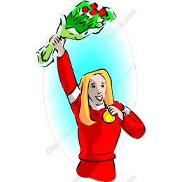 Joyful Victory with Gold Medal and Flowers