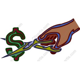 Shaping Finances: Hand with Scissors Cutting Dollar Sign