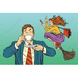 Whimsical Coffee & Broomstick Pop Art